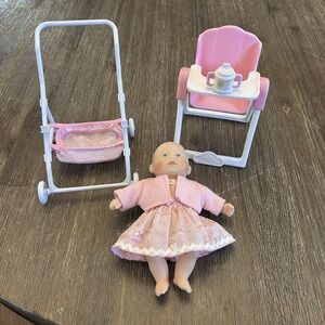 Mini Corolle Doll, Dress, Stroller & High Chair Shoes Drink Cup France